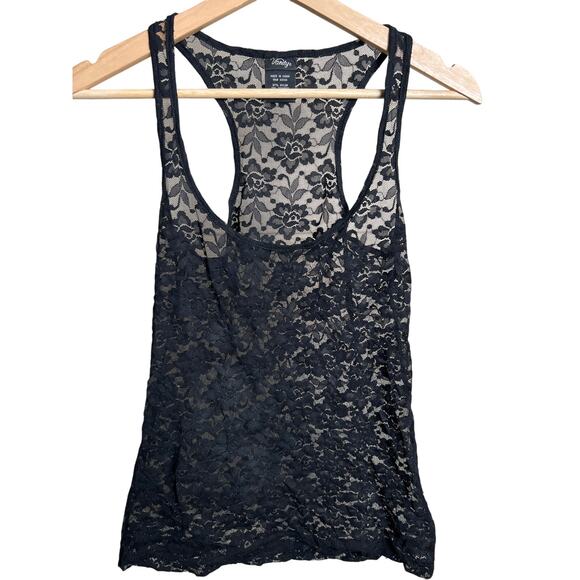Y2K Vanity Small S Nylon Black Women Lace Floral Tank Top - Picture 1 of 5